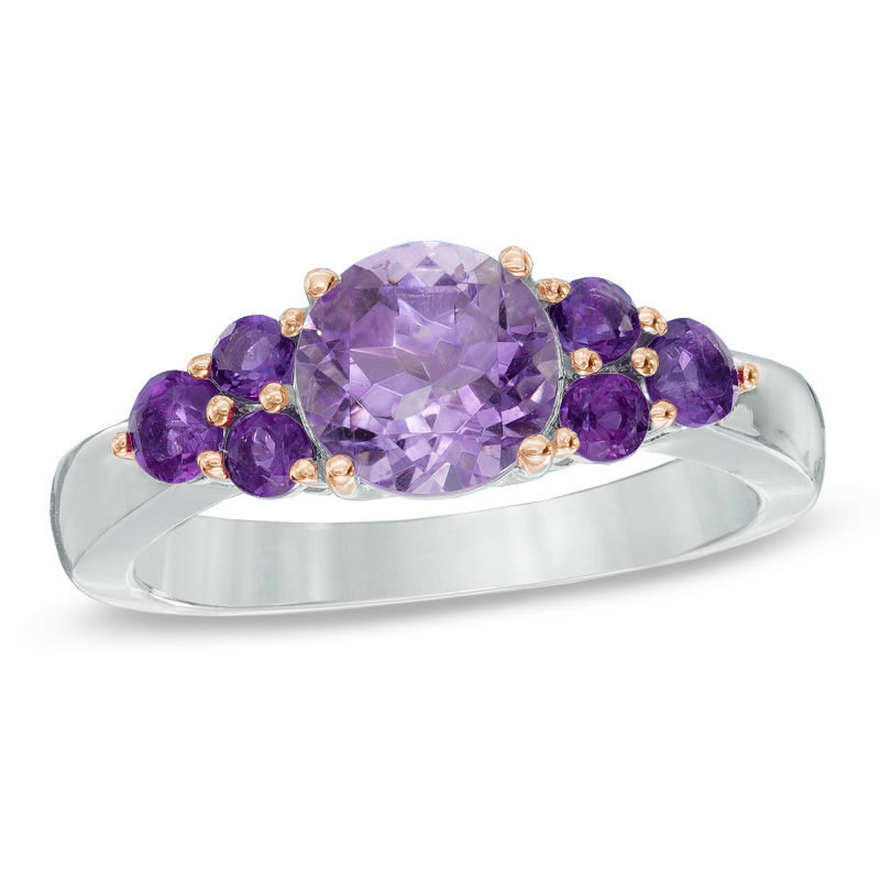 7.0mm Amethyst Ring in Sterling Silver with 18K Rose Gold Plate|Peoples Jewellers