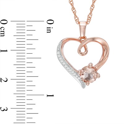 6.0mm Morganite and Diamond Accent Swirl Heart Pendant in Sterling Silver with 14K Rose Gold Plate