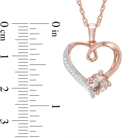 6.0mm Morganite and Diamond Accent Swirl Heart Pendant in Sterling Silver with 14K Rose Gold Plate