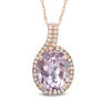 Thumbnail Image 0 of Oval Rose de France Amethyst and Lab-Created White Sapphire Pendant in 10K Rose Gold