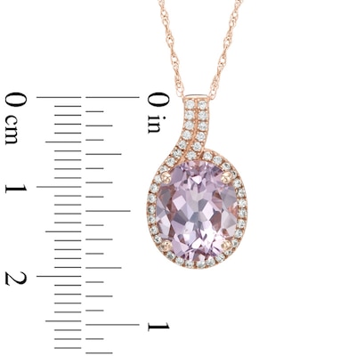 Oval Rose de France Amethyst and Lab-Created White Sapphire Pendant in 10K Rose Gold