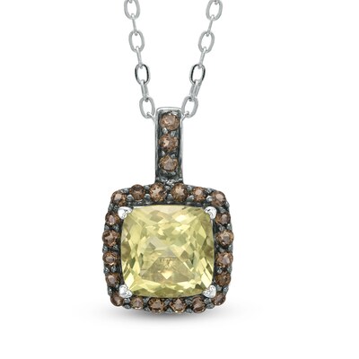 9.0mm Cushion-Cut Lemon Quartz and Smoky Quartz Frame Pendant in Sterling Silver