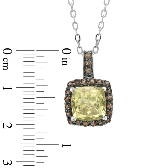 9.0mm Cushion-Cut Lemon Quartz and Smoky Quartz Frame Pendant in Sterling Silver