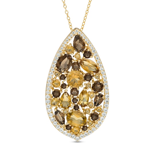 Multi-Shaped Smoky and Cognac Quartz Teardrop-Shaped Pendant in Sterling Silver with 18K Gold Plate