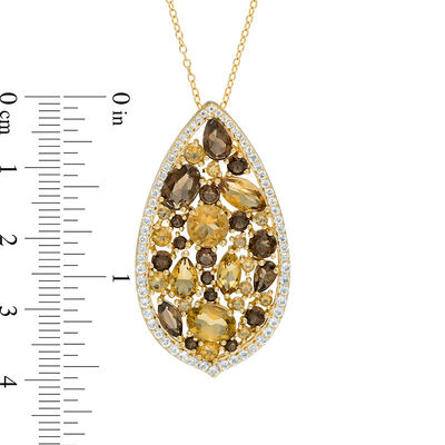 Multi-Shaped Smoky and Cognac Quartz Teardrop-Shaped Pendant in Sterling Silver with 18K Gold Plate