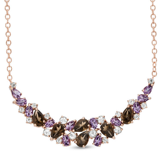 Multi-Gemstone Necklace in Sterling Silver with 14K Rose Gold Plate - 17"