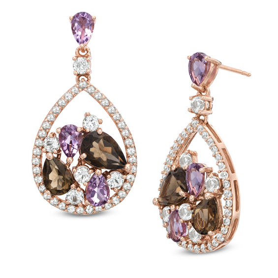 Multi-Gemstone Drop Earrings in Sterling Silver with 14K Rose Gold Plate