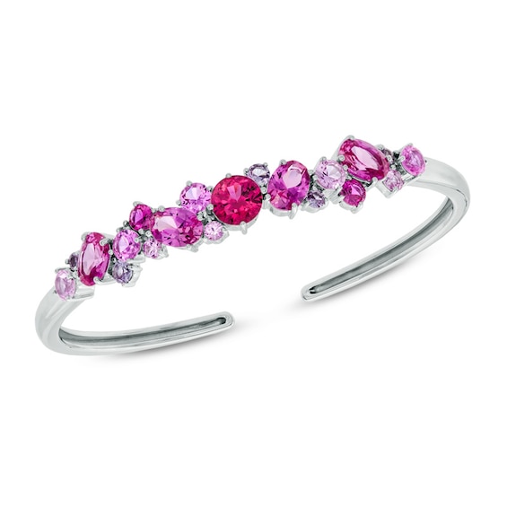 Multi-Shaped Lab-Created Ruby and Pink and Purple Sapphire Cuff Bracelet in Sterling Silver