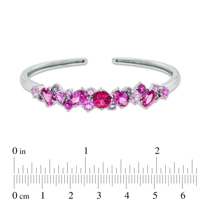 Main Image 2 of Multi-Shaped Lab-Created Ruby and Pink and Purple Sapphire Cuff Bracelet in Sterling Silver