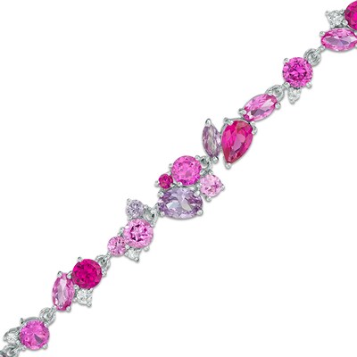 Multi-Shaped Lab-Created Ruby and Pink and Purple Sapphire Bracelet in Sterling Silver - 7.25'