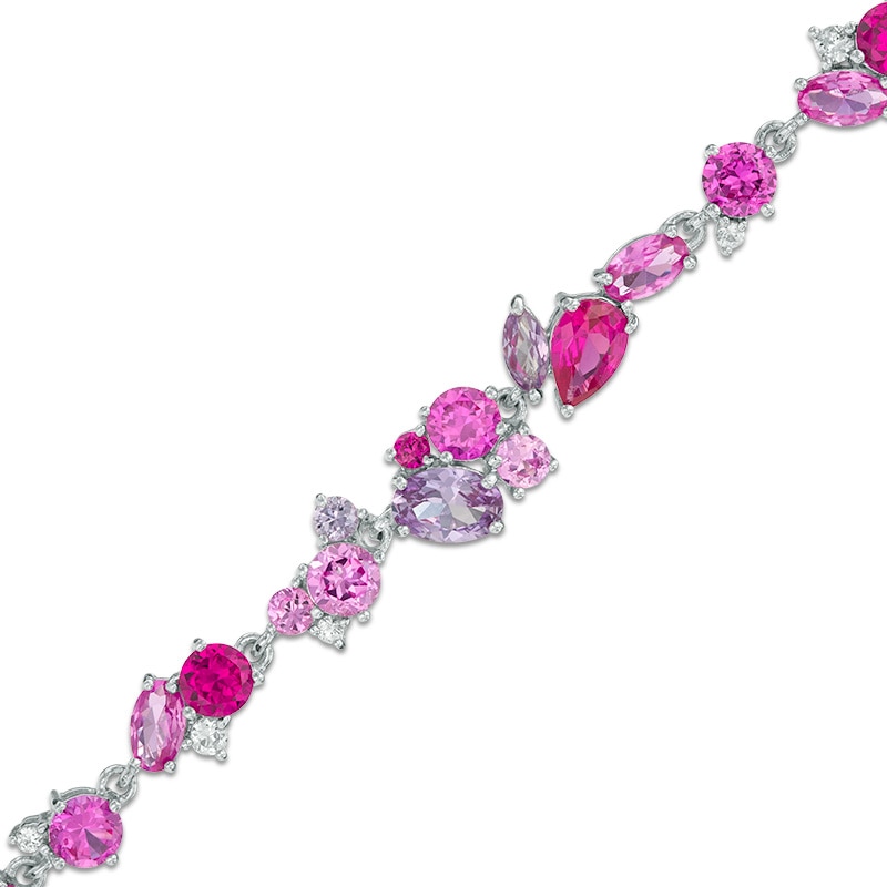 Multi-Shaped Lab-Created Ruby and Pink and Purple Sapphire Bracelet in Sterling Silver - 7.25'|Peoples Jewellers