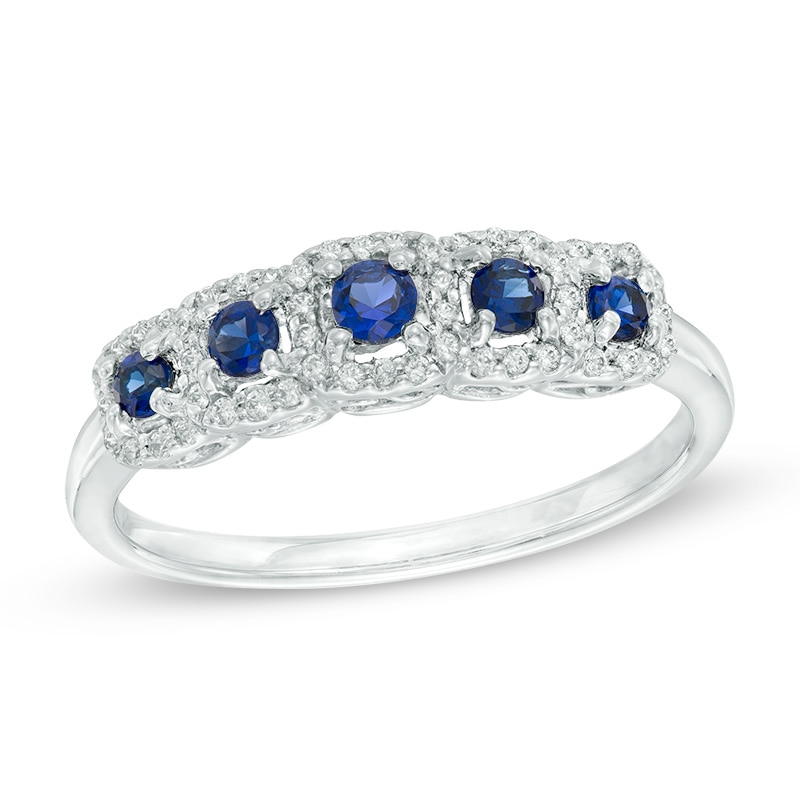Blue Sapphire and 0.15 CT. T.W. Diamond Ring in 10K White Gold ...