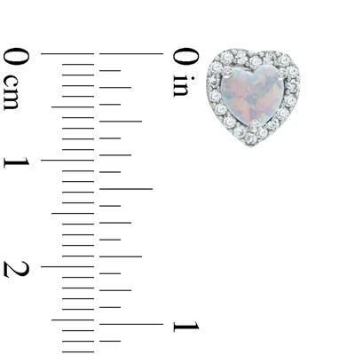 Heart-Shaped Lab-Created Opal and White Sapphire Pendant, Ring and Earrings Set in Sterling Silver - Size 7