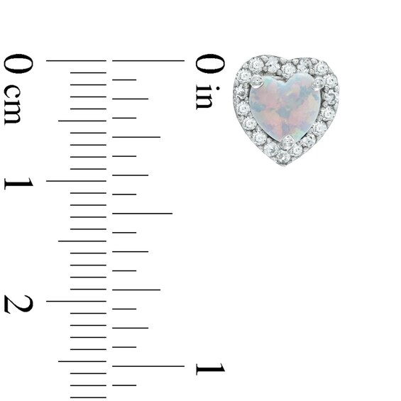 Heart-Shaped Lab-Created Opal and White Sapphire Pendant, Ring and Earrings Set in Sterling Silver - Size 7