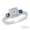 0.45 CT. T.W. Princess-Cut Diamond and Blue Sapphire Past Present Future Ring in 14K White Gold