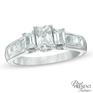 1.95 CT. T.W. Certified Emerald-Cut Diamond Past Present Future® Ring in 14K White Gold (I/I1)