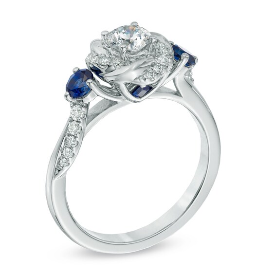 Vera Wang Love Collection 0.58 CT. T.W. Diamond and Blue Sapphire Swirl Engagement Ring in 14K White Gold