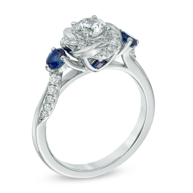 Main Image 2 of Vera Wang Love Collection 0.58 CT. T.W. Diamond and Blue Sapphire Swirl Engagement Ring in 14K White Gold