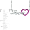 Lab-Created Ruby and White Sapphire "LOVE" Heart Necklace in Sterling Silver - 17"