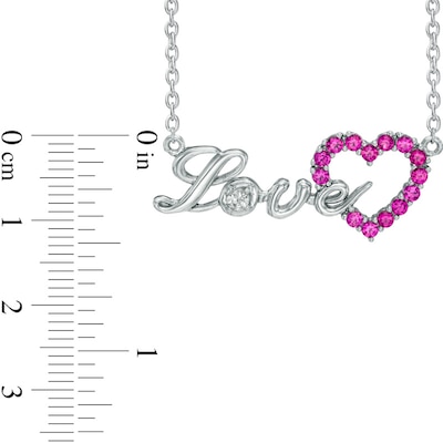 Lab-Created Ruby and White Sapphire "LOVE" Heart Necklace in Sterling Silver - 17"