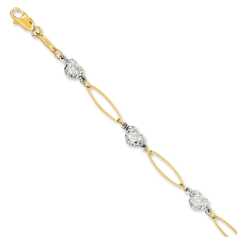 Puff Heart Bracelet in 14K Two-Tone Gold - 7.25"|Peoples Jewellers