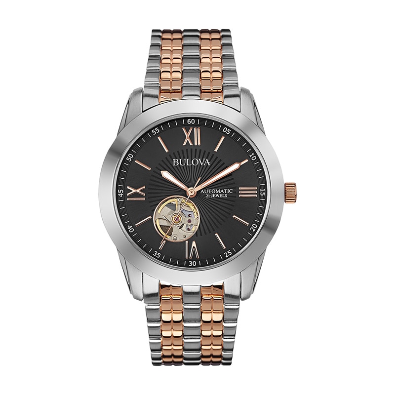 Men's Bulova Marine Star Automatic Two-Tone Watch with Black Dial (Model: 98A144)