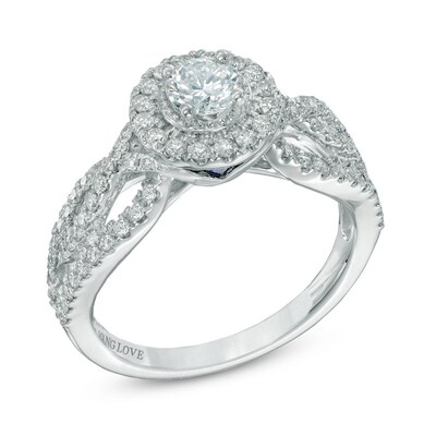 Vera Wang Love Collection 0.83 CT. T.W. Diamond Frame Twist Shank Ring in 14K White Gold