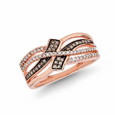 0.25 CT. T.W. Champagne and White Diamond Bypass Ring in 10K Rose Gold