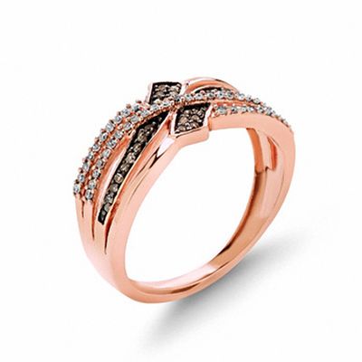 0.25 CT. T.W. Champagne and White Diamond Bypass Ring in 10K Rose Gold