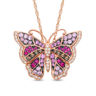 Multi-Gemstone and Lab-Created White Sapphire Butterfly Pendant in Sterling Silver with 14K Rose Gold Plate