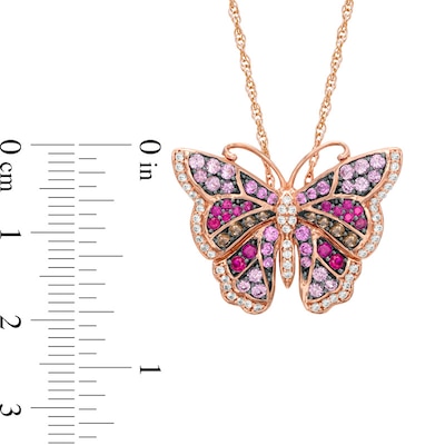 Multi-Gemstone and Lab-Created White Sapphire Butterfly Pendant in Sterling Silver with 14K Rose Gold Plate