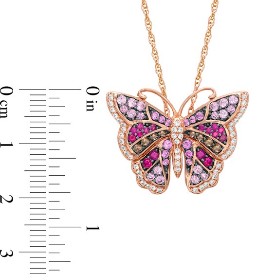 Multi-Gemstone and Lab-Created White Sapphire Butterfly Pendant in Sterling Silver with 14K Rose Gold Plate