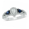 Thumbnail Image 1 of Vera Wang Love Collection 0.70 CT. T.W. Pear-Shaped Diamond and Blue Sapphire Frame Ring in 14K White Gold