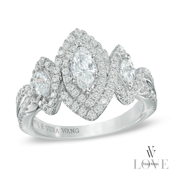 Vera Wang Love Collection 1.18 CT. T.W. Marquise Diamond Three Stone Frame Ring in 14K White Gold