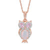 Thumbnail Image 0 of Oval Lab-Created Opal with Pink and White Lab-Created Sapphire Owl Pendant in Sterling Silver with Rose Gold Plate
