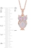 Thumbnail Image 1 of Oval Lab-Created Opal with Pink and White Lab-Created Sapphire Owl Pendant in Sterling Silver with Rose Gold Plate