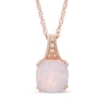 Thumbnail Image 0 of 8.0mm Cushion-Cut Lab-Created Pink Opal and White Sapphire Pendant in Sterling Silver with 14K Rose Gold Plate