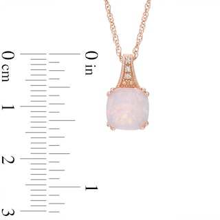 8.0mm Cushion-Cut Lab-Created Pink Opal and White Sapphire Pendant in Sterling Silver with 14K Rose Gold Plate