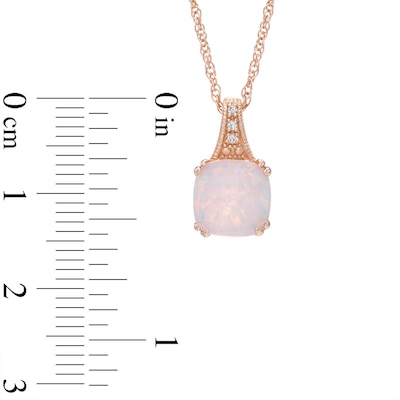 8.0mm Cushion-Cut Lab-Created Pink Opal and White Sapphire Pendant in Sterling Silver with 14K Rose Gold Plate