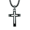 Men's Diamond Accent Cutout Cross Pendant in Black IP Stainless Steel - 24"