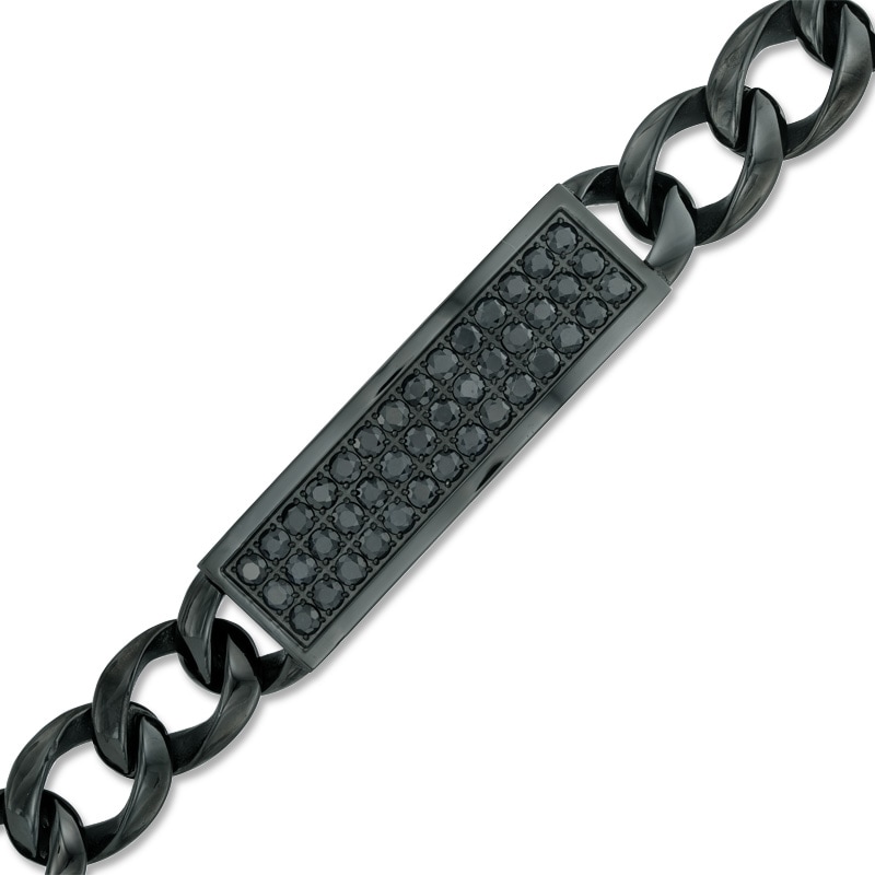 Men's Black Sapphire ID Bracelet in Black IP Stainless Steel - 8.5"