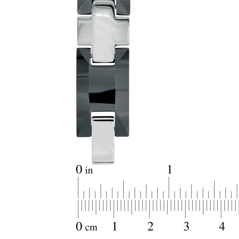 Men's 13.0mm Railroad Bracelet in Black Ceramic and Stainless Steel - 8.5"