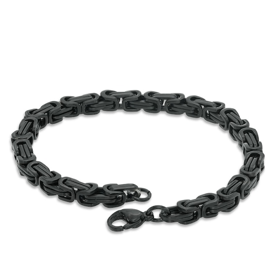 Men's 5.0mm Byzantine Chain Necklace and Bracelet Set in Black IP Stainless Steel - 24"