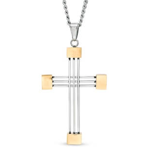 Men's Cross Pendant in Two-Tone Stainless Steel - 24"