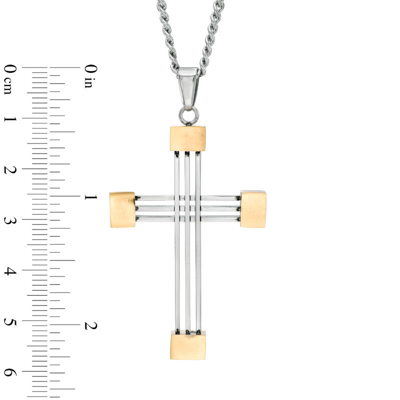 lynx men's stainless steel cross pendant necklace