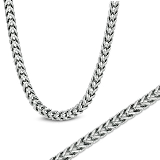 Men's 7.0mm Wheat Chain Necklace and Bracelet Set in Stainless Steel - 24"