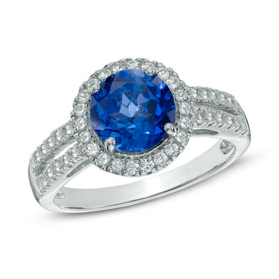 8.0mm Lab-Created Blue and White Sapphire Frame Ring in Sterling Silver