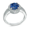 Thumbnail Image 1 of 8.0mm Lab-Created Blue and White Sapphire Frame Ring in Sterling Silver