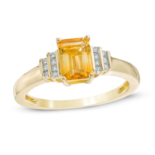 Emerald-Cut Citrine and Diamond Accent "Step" Ring in 10K Gold