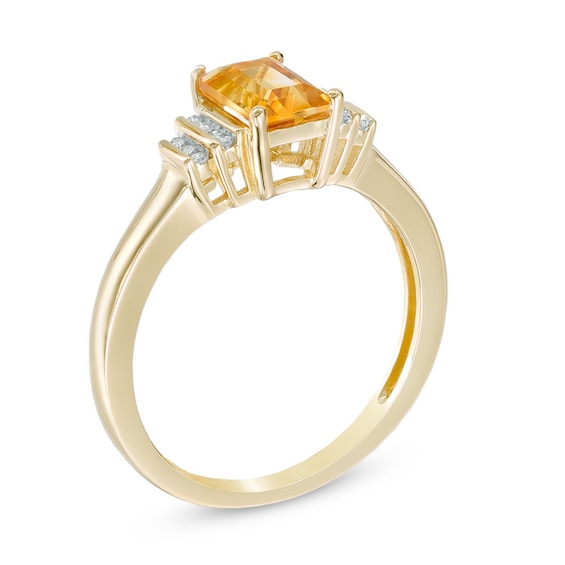 Emerald-Cut Citrine and Diamond Accent "Step" Ring in 10K Gold